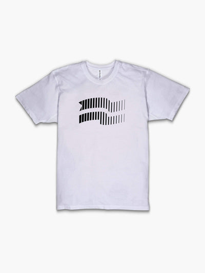 STRIKE MVMNT Men’s Timeless Vented T-Shirt with Velocity flag print in Classic White and Black front view