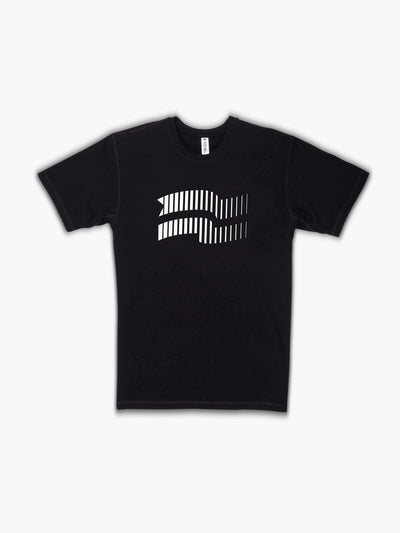 Strike Movement Timeless Vented T-Shirt with Velocity flag print in Phantom Black and Classic White front view